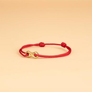 Preview: 1,5 mm rotes Nylonarmband mit einem Titan-Unendlichkeitszeichen - Infinity Red Gold